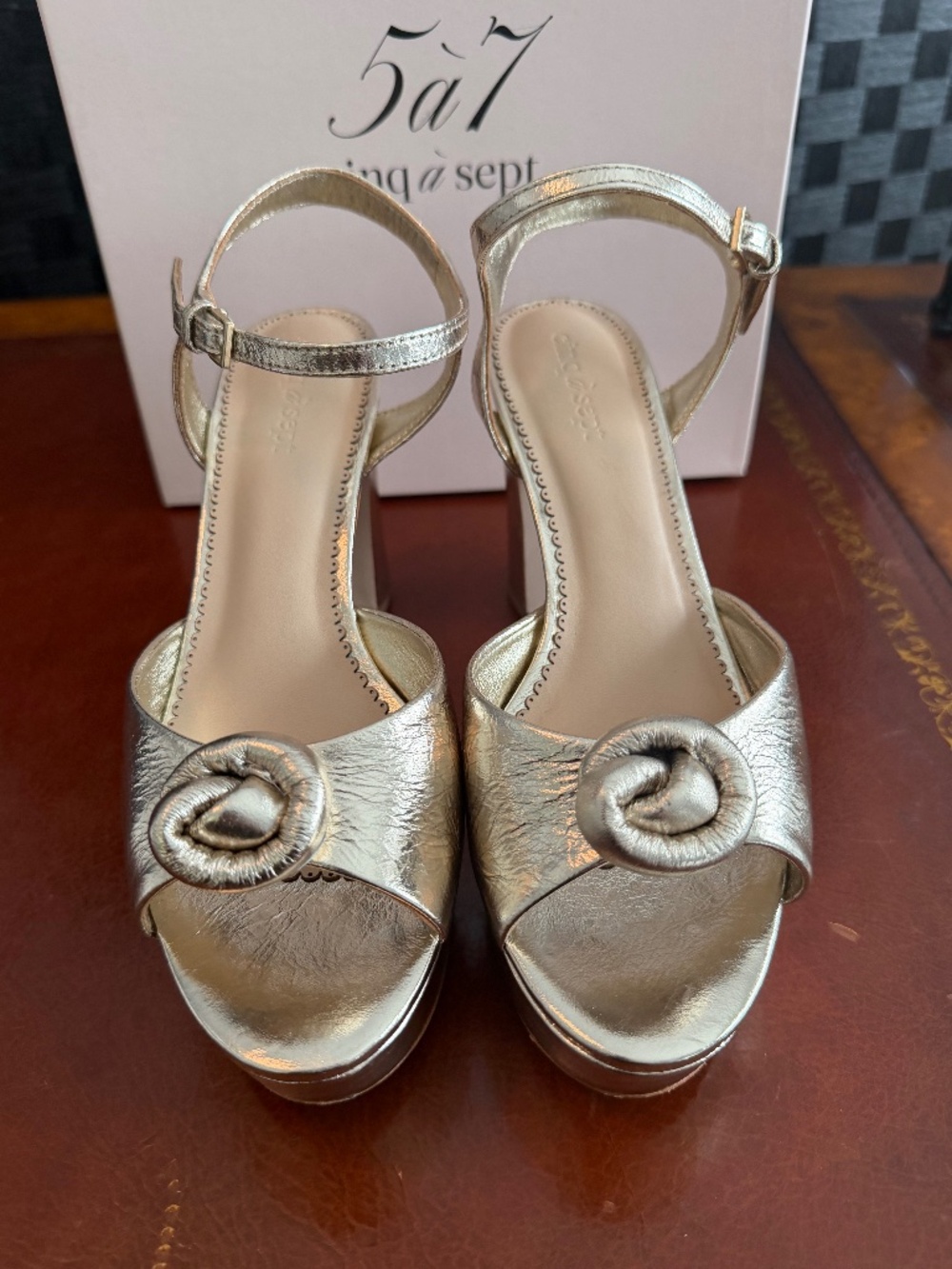Cinq a Sept  Ariana Silver Metallic Platform Sandals, size 40